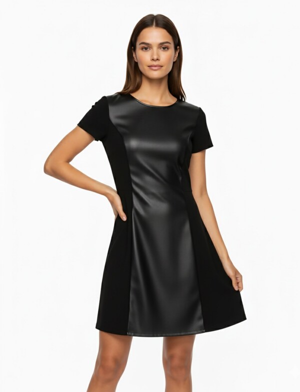 Vestido Combinado Eco Cuero NEGRO