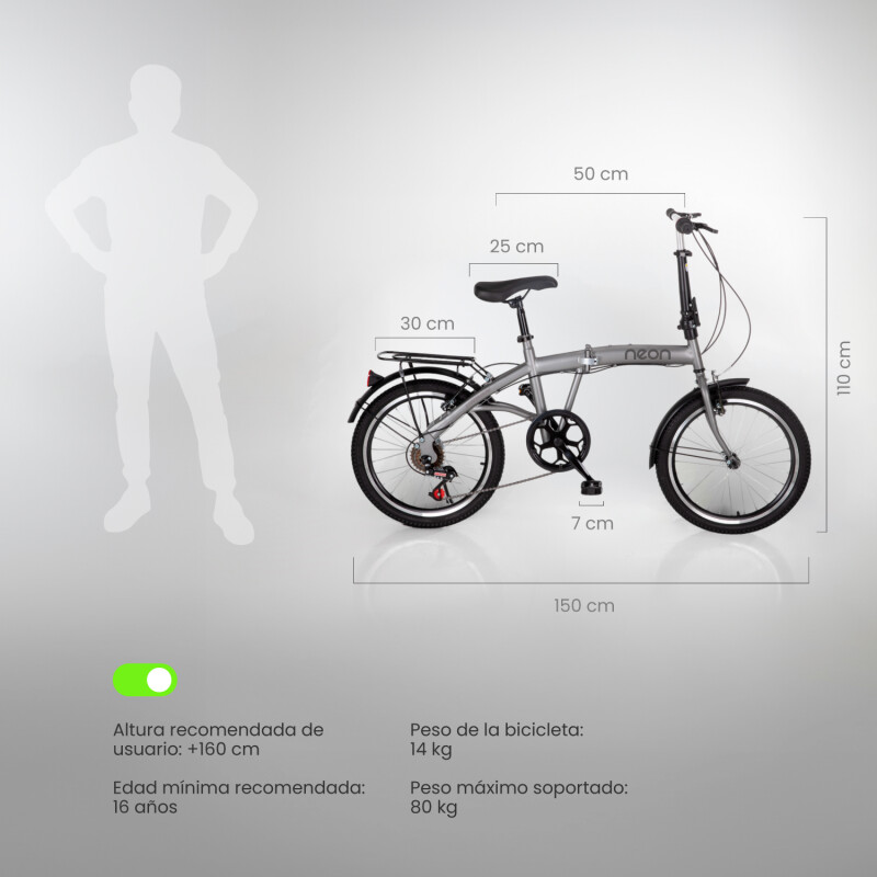 Bicicleta Plegable Rodado 20 Shimano Parrilla Gris