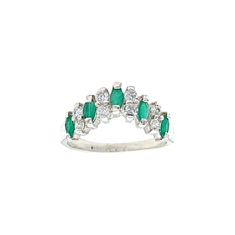 Anillo Escalón-Plata 925-Con Esmeralda y Zirconia-AN4607 conpiedra