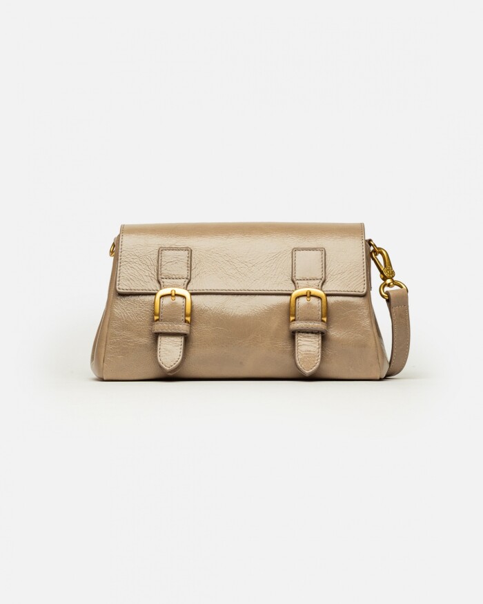 Bandolera Elise en cuero arrugado Taupe