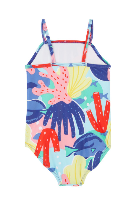 Malla de baño una pieza con protección UPF 50+ diseño coral. Talles 2-5T Sin color