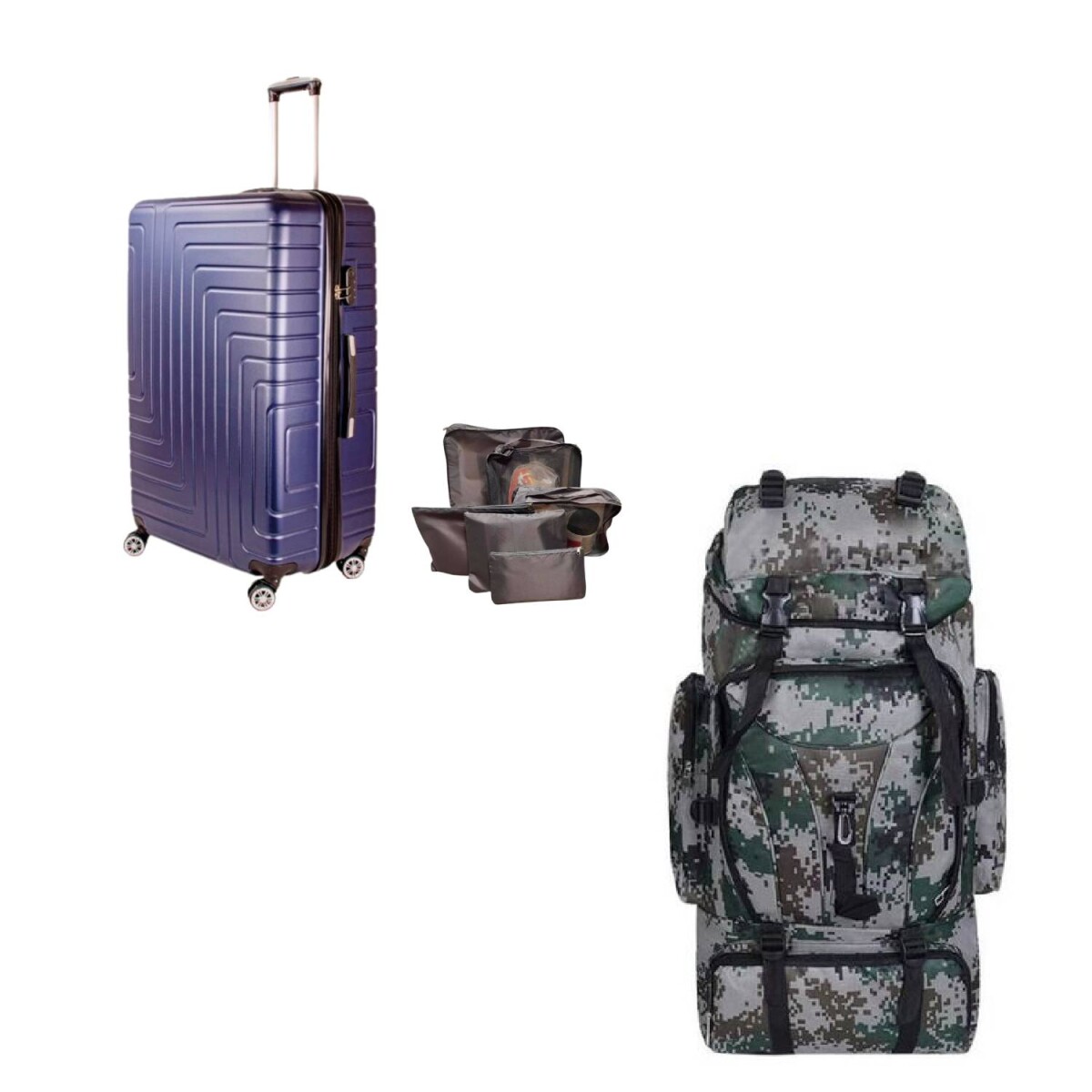 Valija Carry-on de mano + Mochila Para Mochilero 60L - Azul oscuro 
