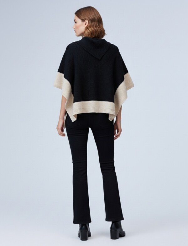 Poncho Colorblock NEGRO/BEIGE