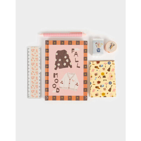 Set De Librería En Estuche De Mesh Con Strap Y Charm Combinacion Multicolor