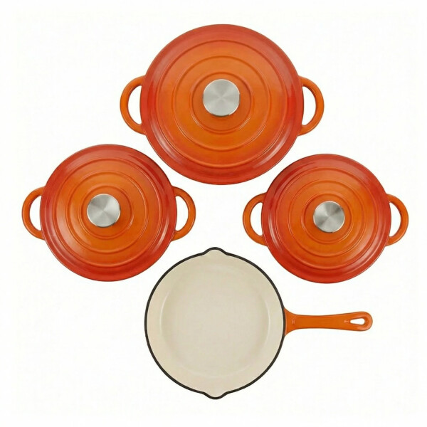 Juego Ollas Hierro Fundido Esmaltado 7 Piezas NARANJA