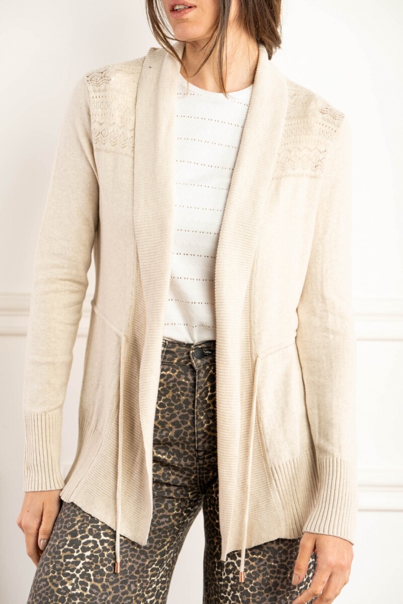 Cardigan C/solapa Algodón Elastano Beige Melange