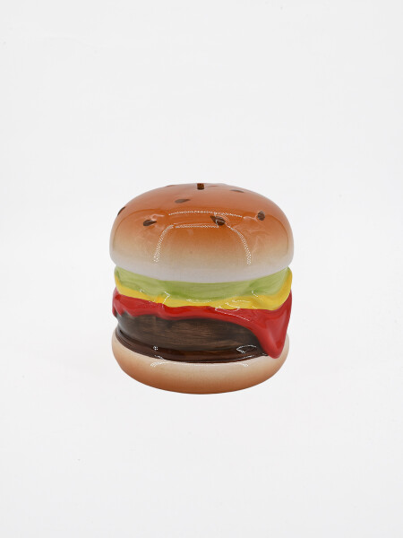 ALCANCIA HAMBURGUESA CON CANDADO 14X13 CM MULTICOLOR