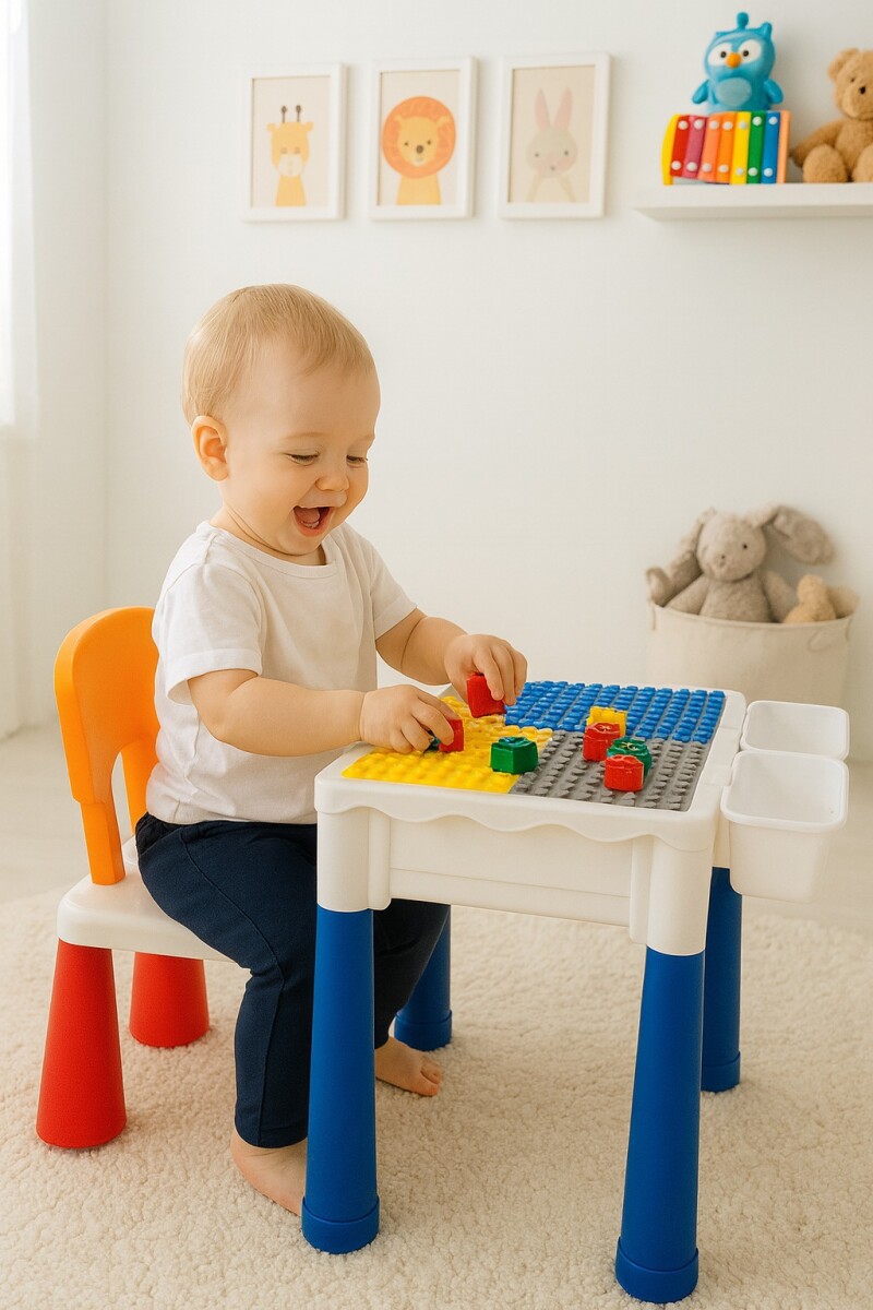 Mesa De Juego Para Bebe De Legos Con Encastre Y Sillita 
