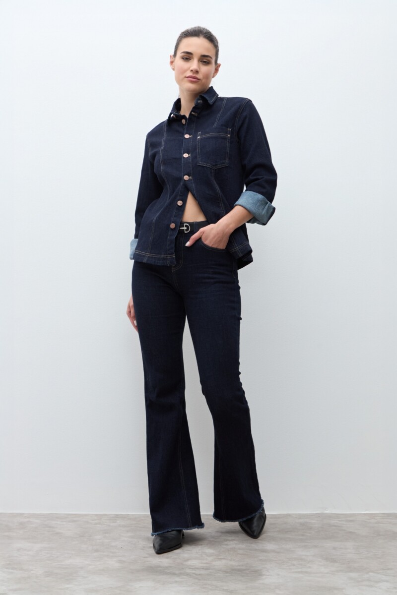 Camisa de jean azul oscuro