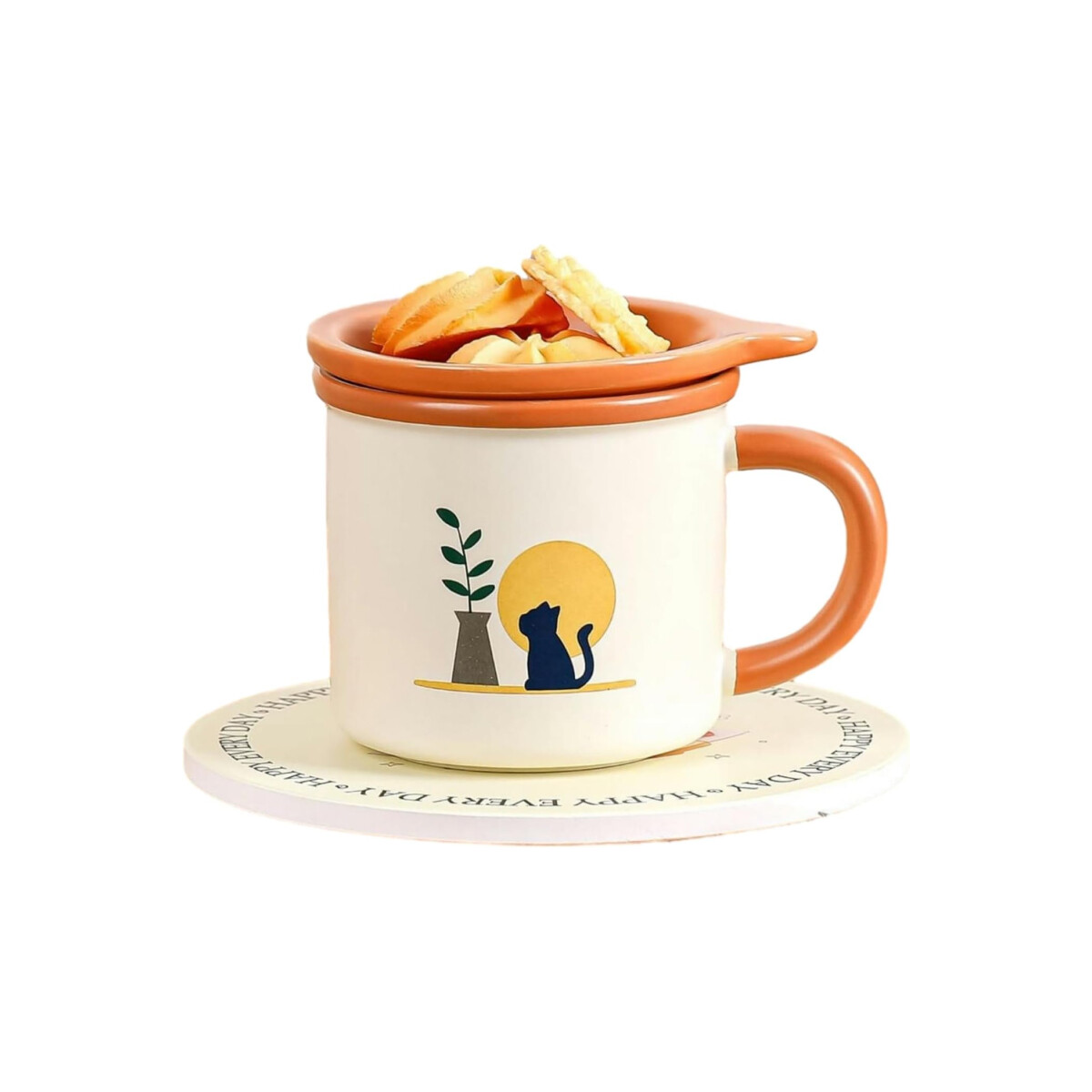 Taza De Cerámica Con Tapa Platito - Naranja 