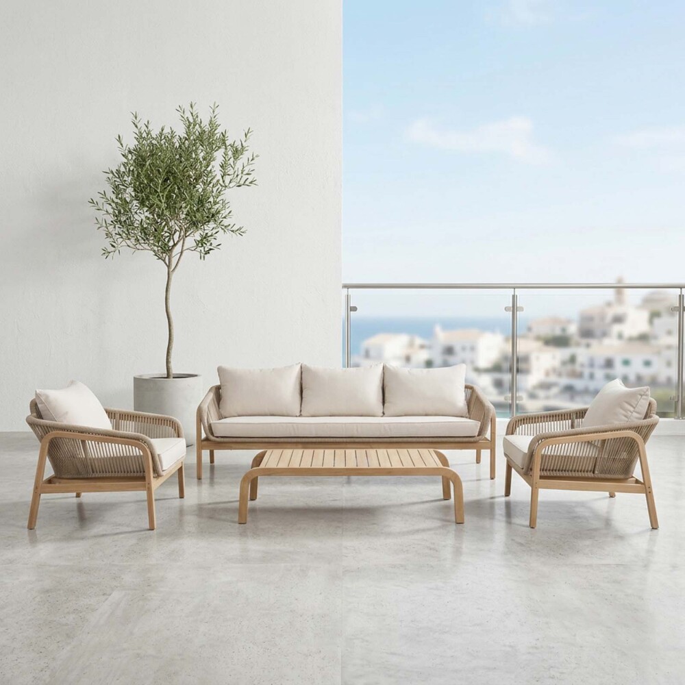 SET DE LIVING MADERA-ACACIA NATURAL-BEIGE CAMEO