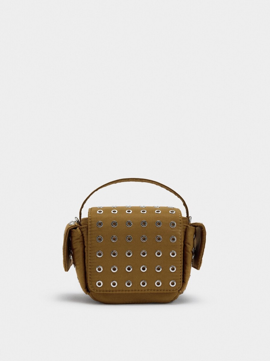 Bolso Bandolera De Nylon Con Tachuelas - caqui 