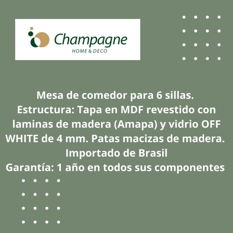 MESA COMEDOR - PATAS MADERA - TAPA LACA OFF WHITE C/VIDRIO MESA COMEDOR - PATAS MADERA - TAPA LACA OFF WHITE C/VIDRIO