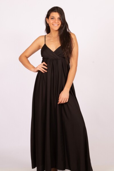 Vestido liso con tajo Negro