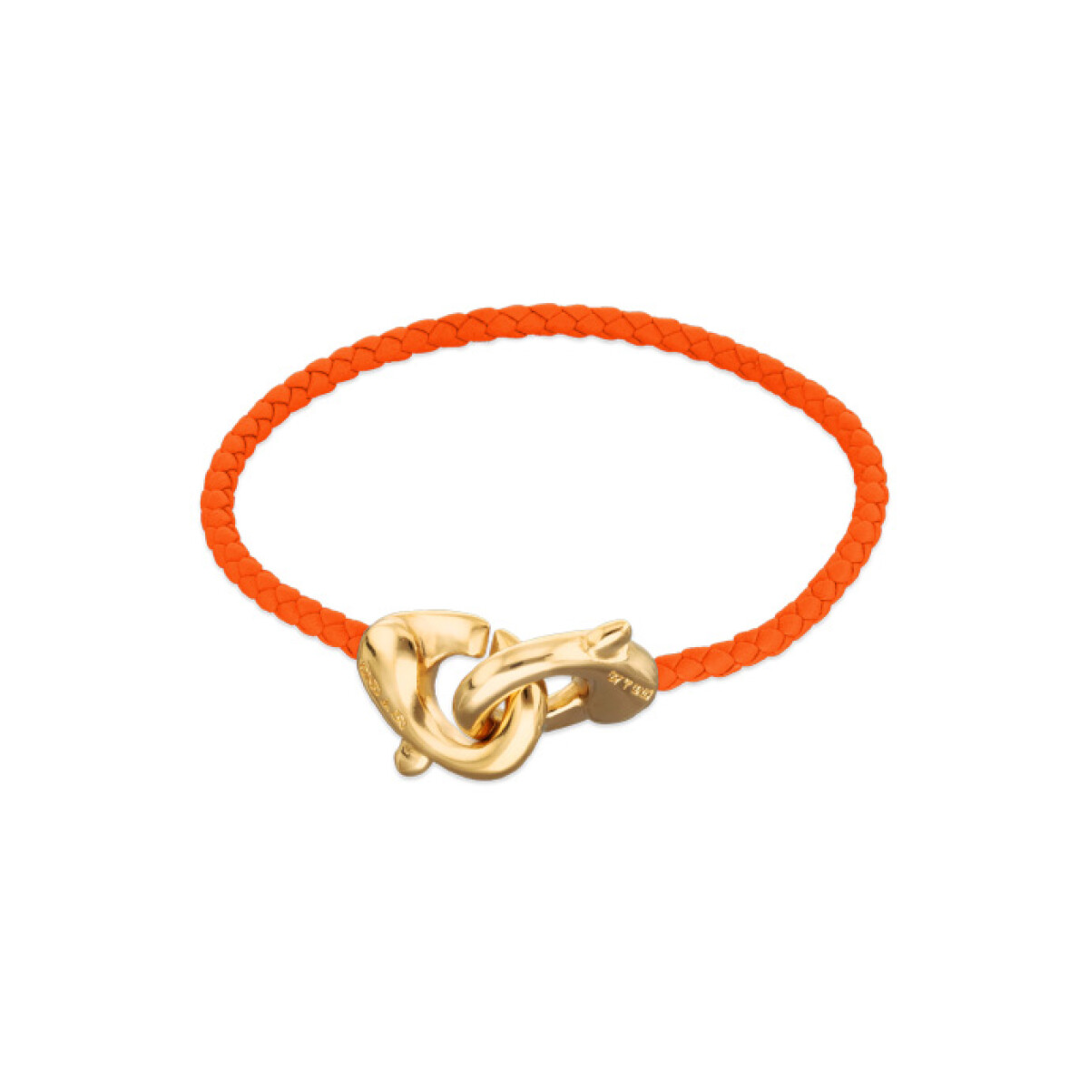 PULSERA DE CUERO NARANJA CON MOSQUETÓN ENTRELAZADO BAÑADO EN ORO 18K - Pulsera 