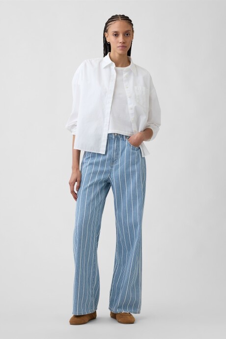 Jean Wide Leg Tiro Alto Mujer Blue Stripe