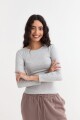 Remera m/l acanalada cuello a la base GRIS MELANGE