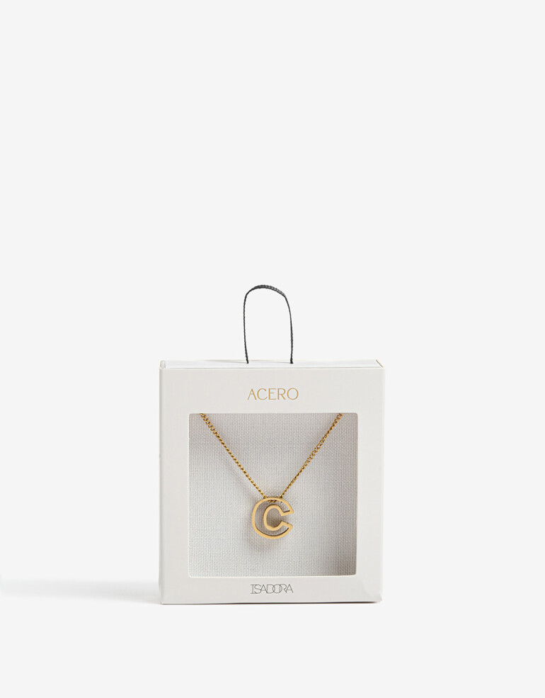 Cadena Corta con Dije Metal Collar Acero Inicial C - Dorado