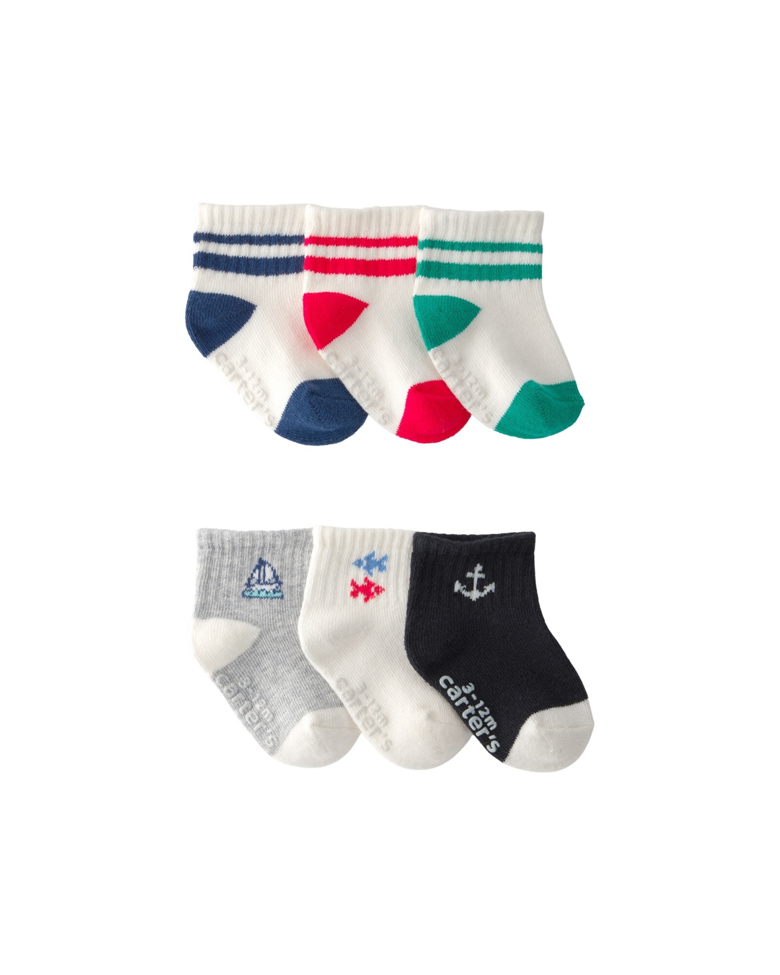 Pack seis pares de medias de algodón, diseños náuticos Sin color