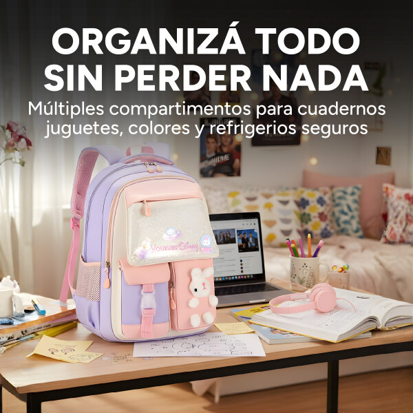 Mochila Kawaii Escolar Infantil Diseño Peluche Conejito Color Rosado