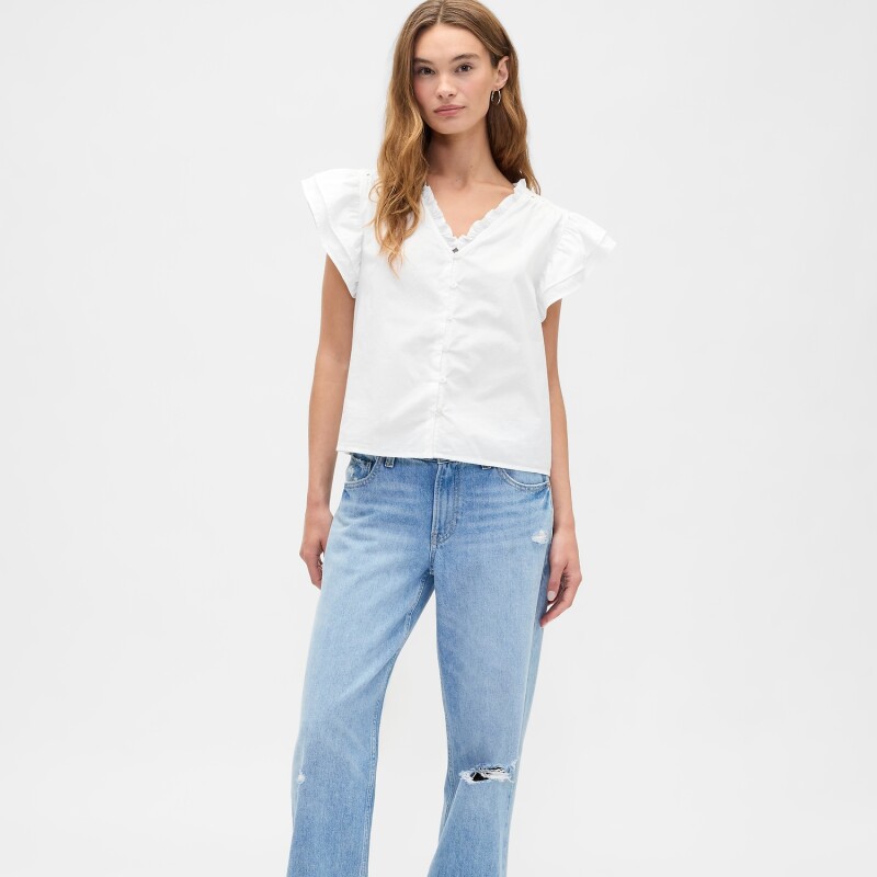V-FLUTTER SLV EYELET YOKE TOP NEW OFF WHITE OPT1