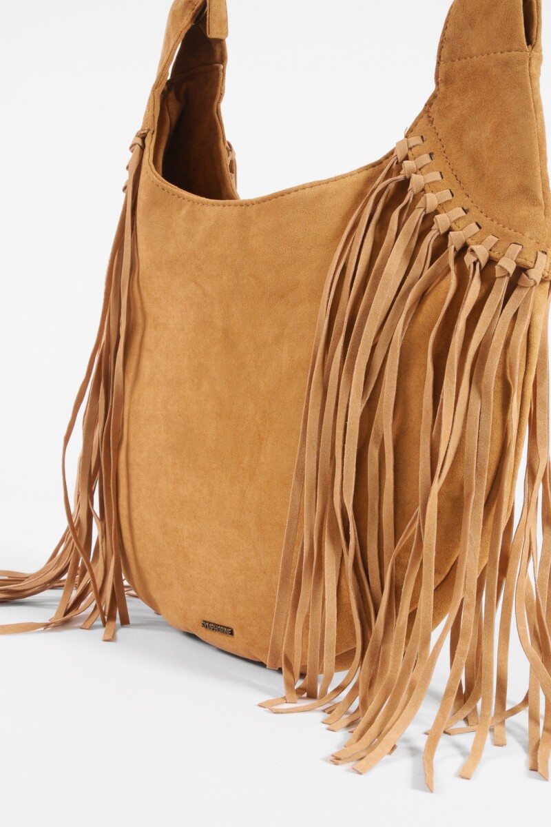 Cartera bandolera suede con flecos camel