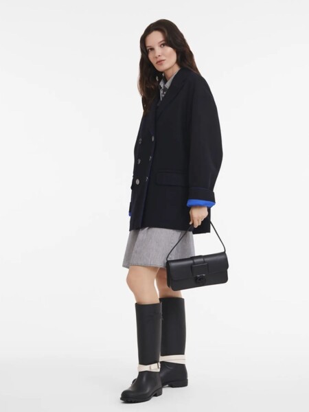 Longchamp -Cartera de cuero con solapa, Box-trot Negro