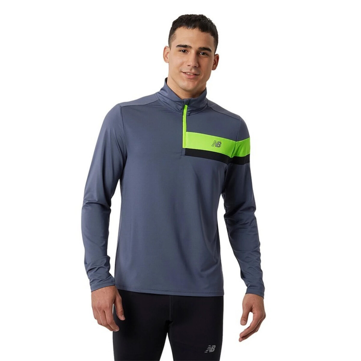 Buzo de Hombre New Balance Accelerate Half Zip - Gris - Amarillo Fluo 