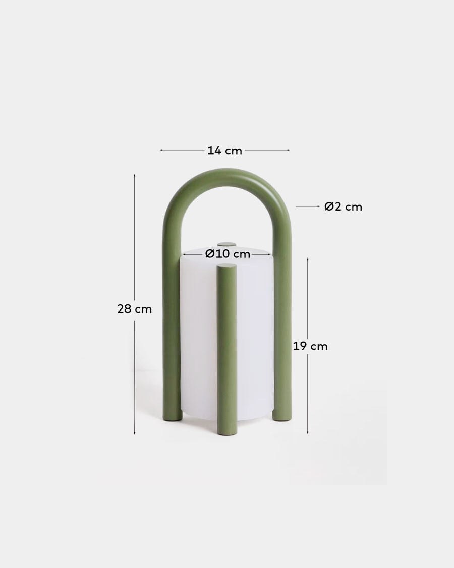 Lámpara de mesa pequeña portátil Leros de polietileno y acero verde Lámpara de mesa pequeña portátil Leros de polietileno y acero verde