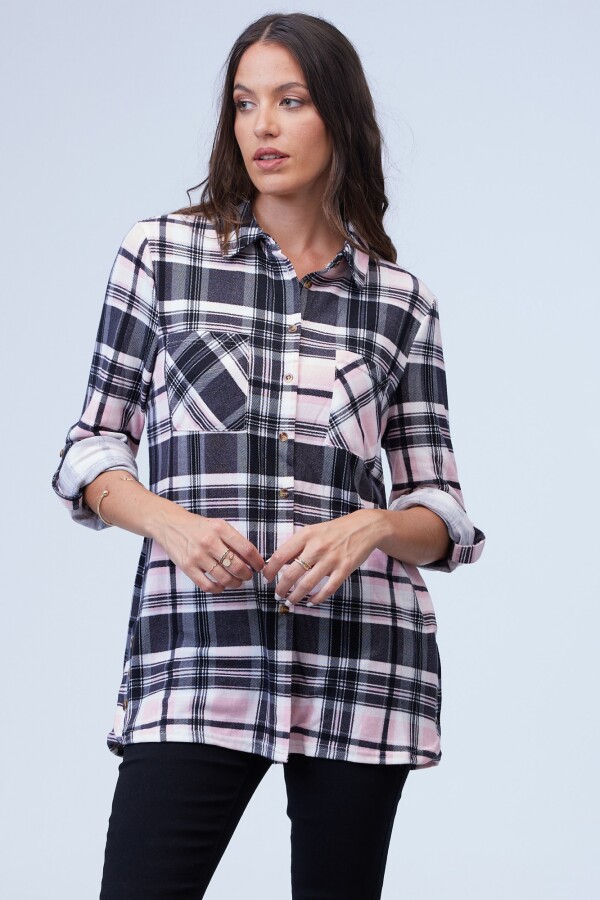 Camisa Soft Cuadros NEGRO/ROSA