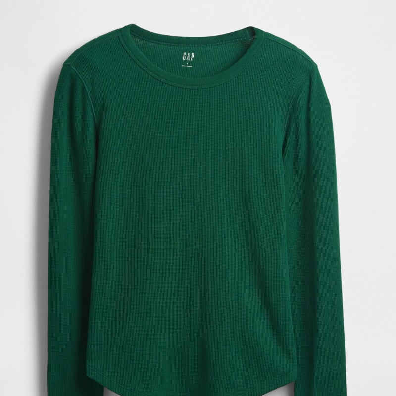 V-LS OPP WAFFLE TEE EVERGREEN GLAMOUR
