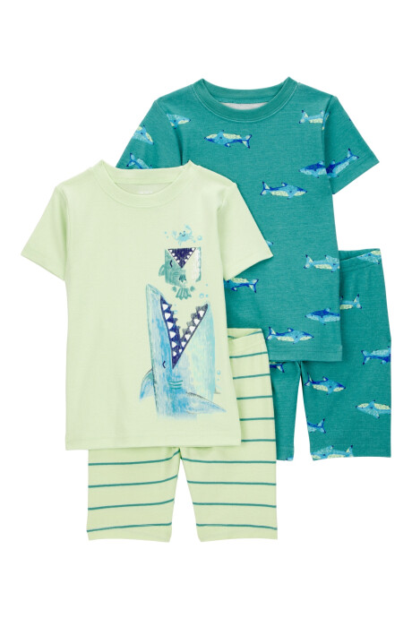 Pijama cuatro piezas de algodón, dos bermudas y dos remeras, diseño tiburones Sin color
