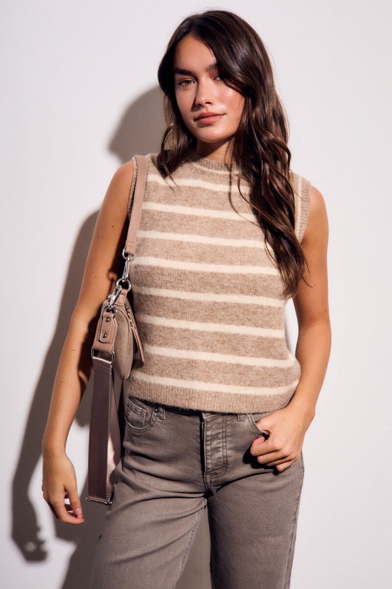 Chaleco Rayado - Beige Melange 
