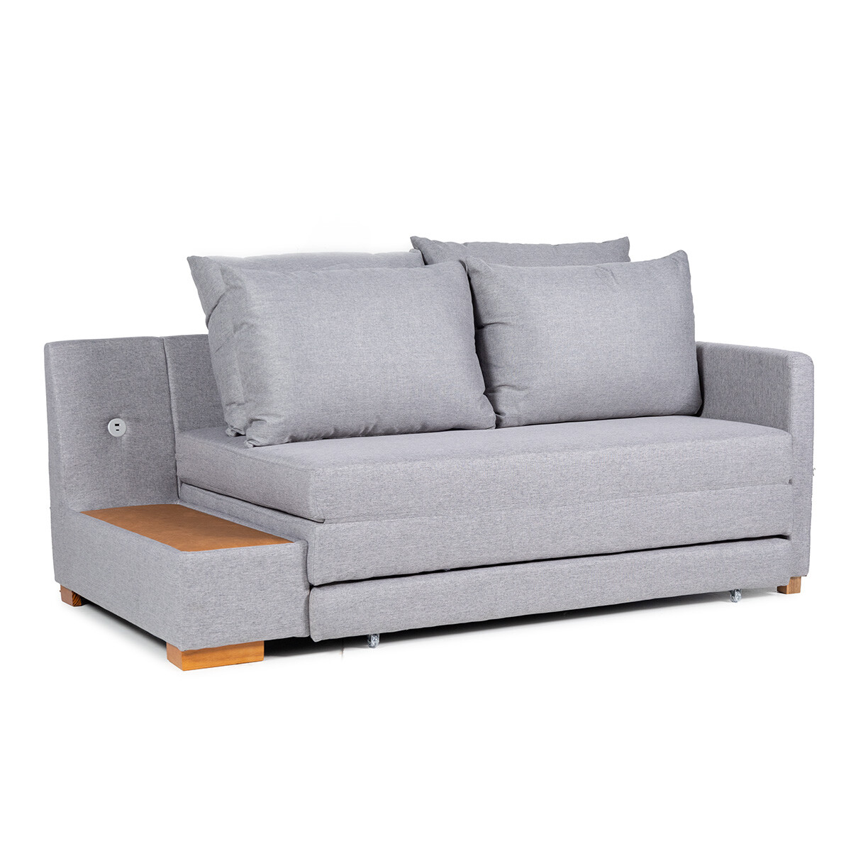Sofá Cama Niki - Con mesa - Tela Rústica - 9910 (Lino Gris) 