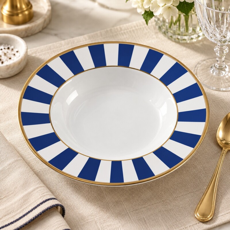 Juego de 6 Platos Hondo de Cerámica Alleanza 25cm Stripe Azul Juego de 6 Platos Hondo de Cerámica Alleanza 25cm Stripe Azul