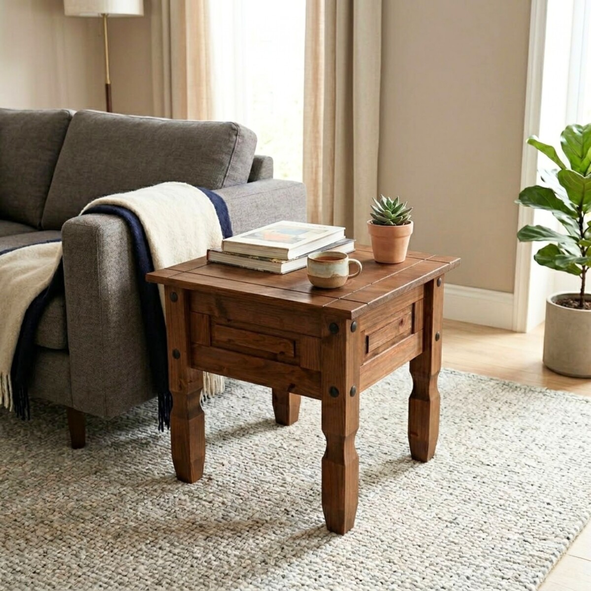 Mesa de living lateral - Linea mexicana - Nogal 