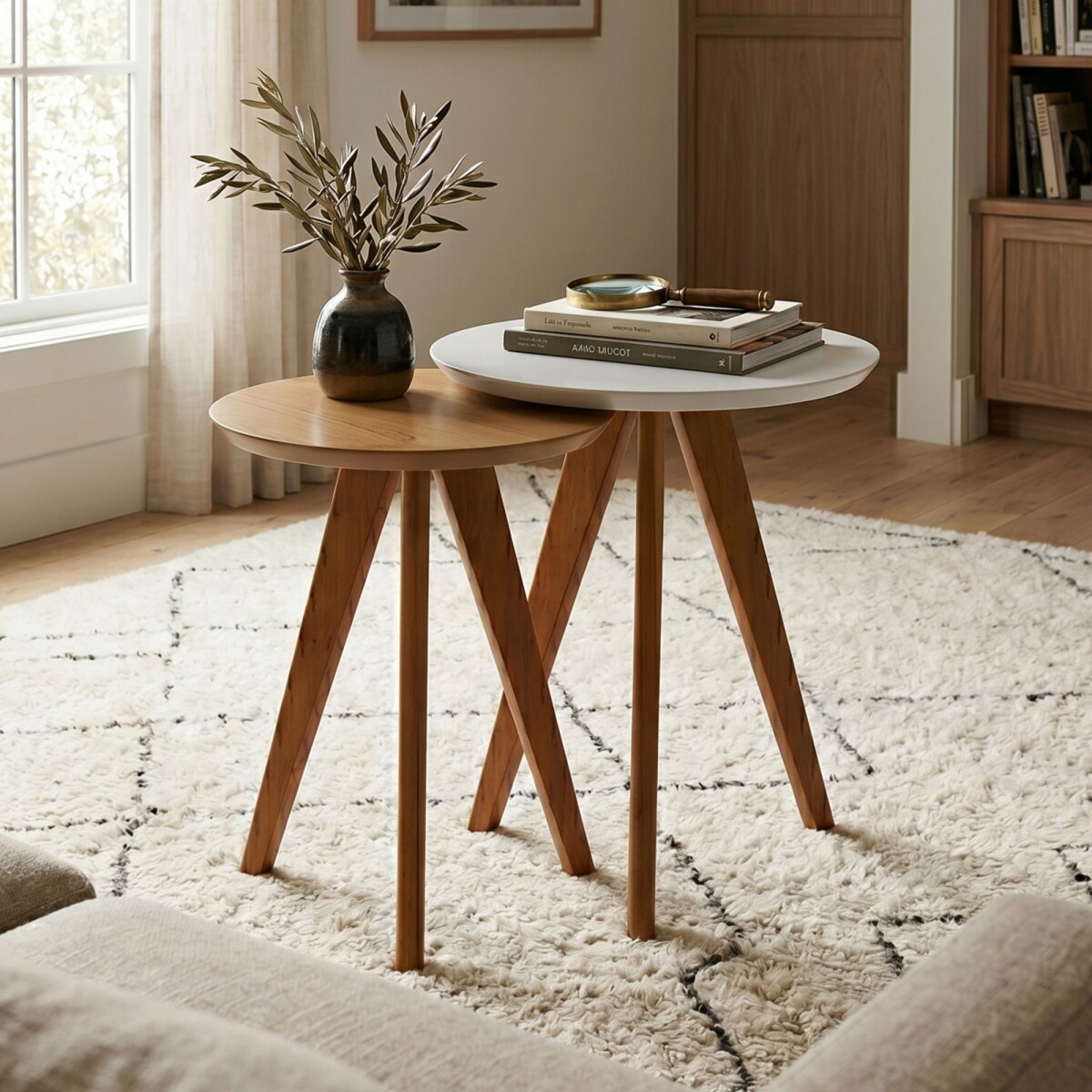 Mesa Lateral Classic - Conjunto - Línea Manhattan - Blanco/Natural 