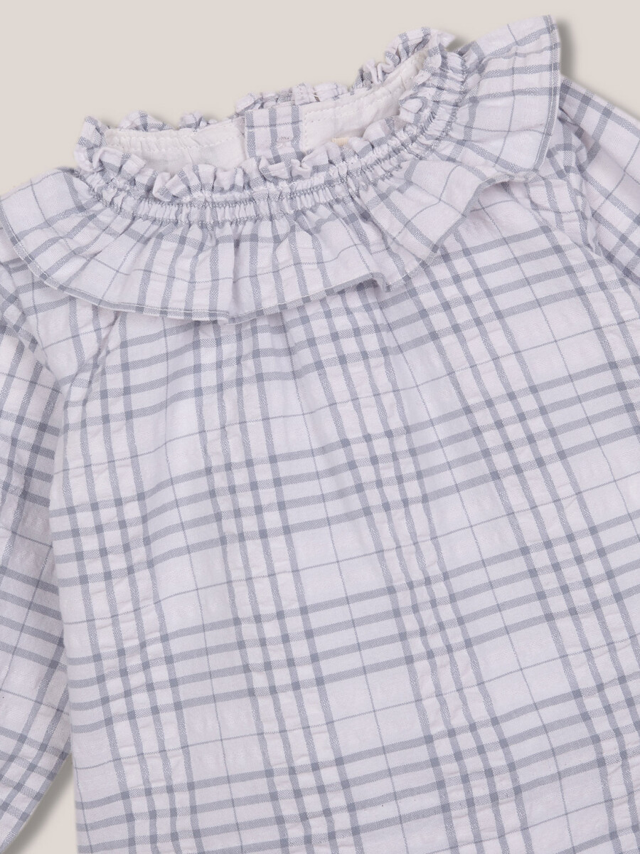 Vestido Smock Cuello Volante Azul Claro
