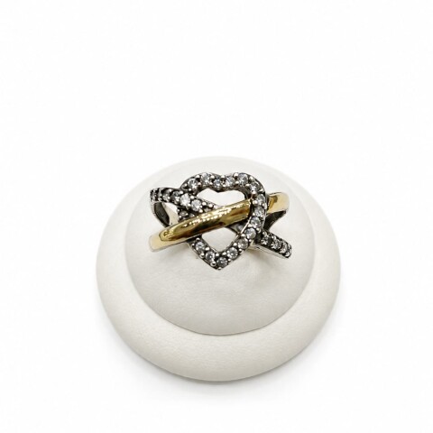 Anillo corazón al centro entrelazado plata y oro Anillo corazón al centro entrelazado plata y oro