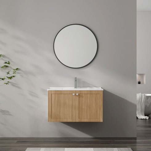 Mueble Baño En Mdf 80X50X45 Roble Claro - Incluye Bacha C/Perf Para Griferia GAMAS DE MARRON