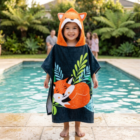Bata Poncho con Forma Infantil Varios Diseños 100% Algodón 60 x 60 cm Zorro