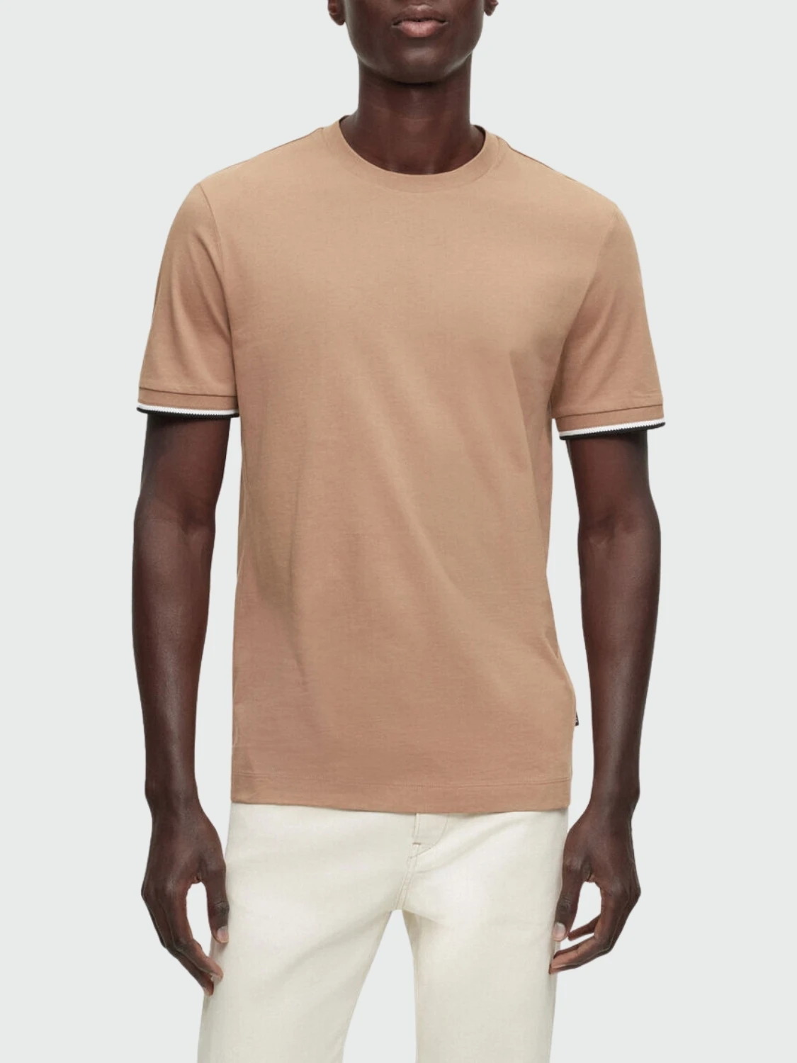 Hugo Boss - Remera de algodón con rayas características en los puños, THOMPSON Beige