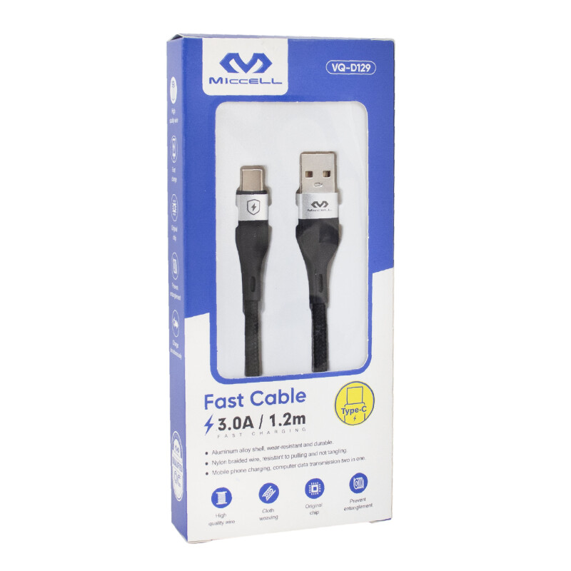 Cable Tipo C Miccell 3a 1.2m Punta Flexible Gris Cable Tipo C Miccell 3a 1.2m Punta Flexible Gris