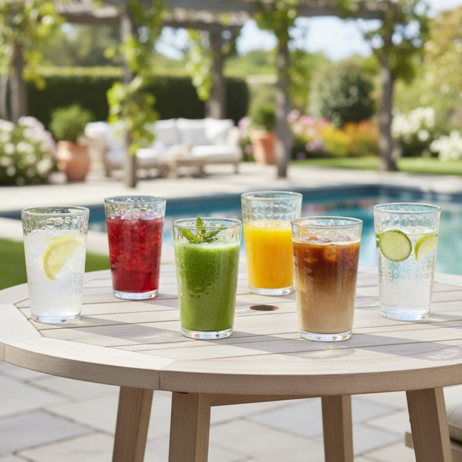 GALILEO Juego De 6 Vasos De Cristal Roma 325ml | Tonos Pastel Y Relieve | Apto Lavavajillas