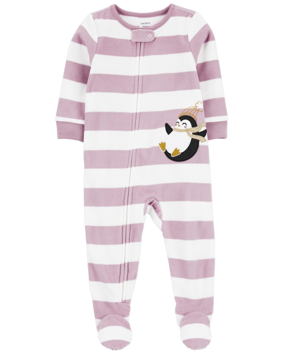 Pijama una pieza de micropolar, con pie, estampa pingüino 