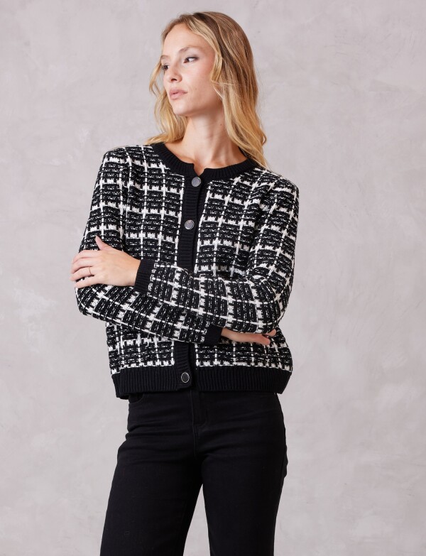 Cardigan Tejido Cuadrille NEGRO/BLANCO