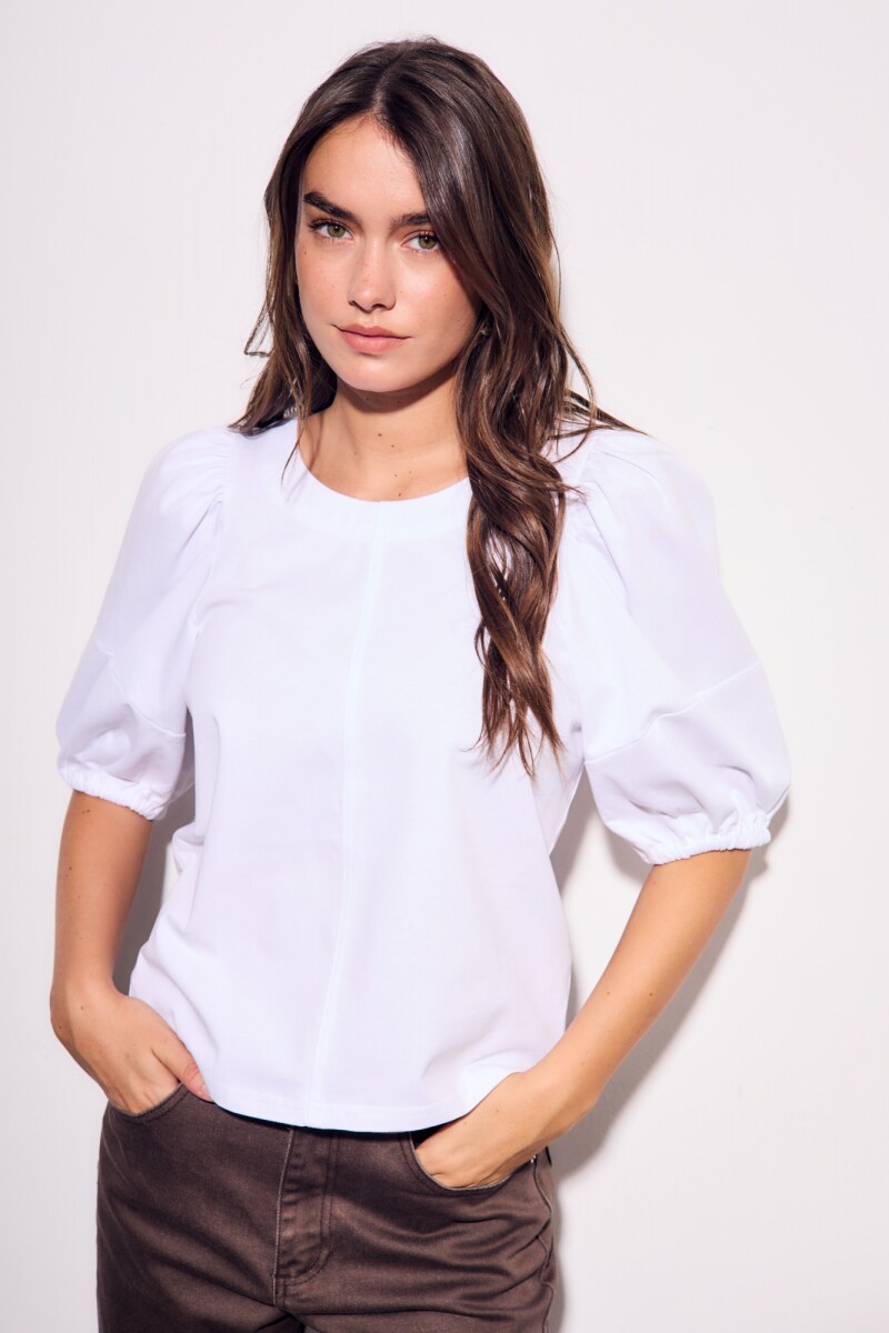 Remera Algodón Manga Globo Nácar