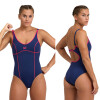 Malla De Entrenamiento Para Mujer Arena Women's Tania Clip Back Swimsuit One Piece Azul y Rosa