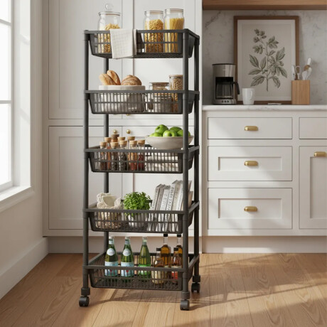 Estante Organizador 5 Pisos Con Ruedas Multiuso Cocina Baño Negro