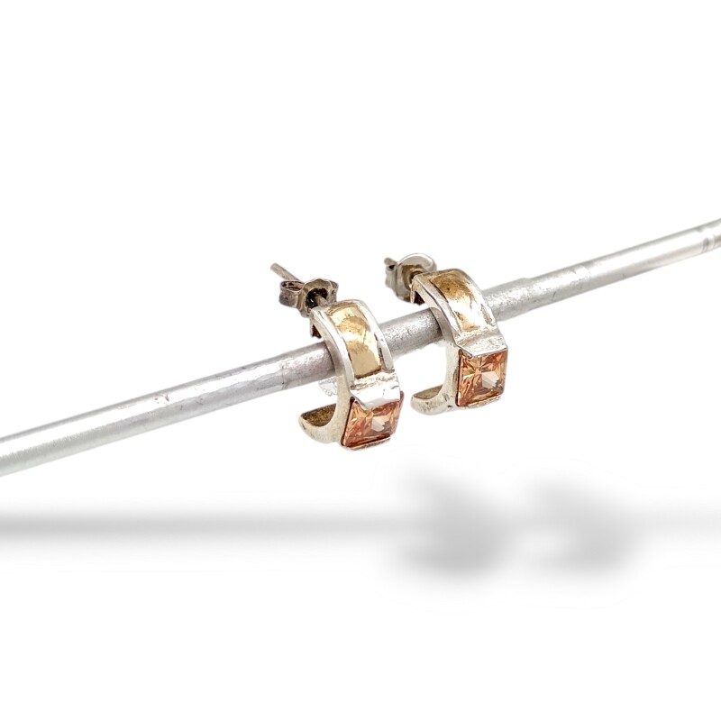 Caravanas Medio aro Zirconia-Plata y oro-Zirconia naranja-CA5116 conpiedra